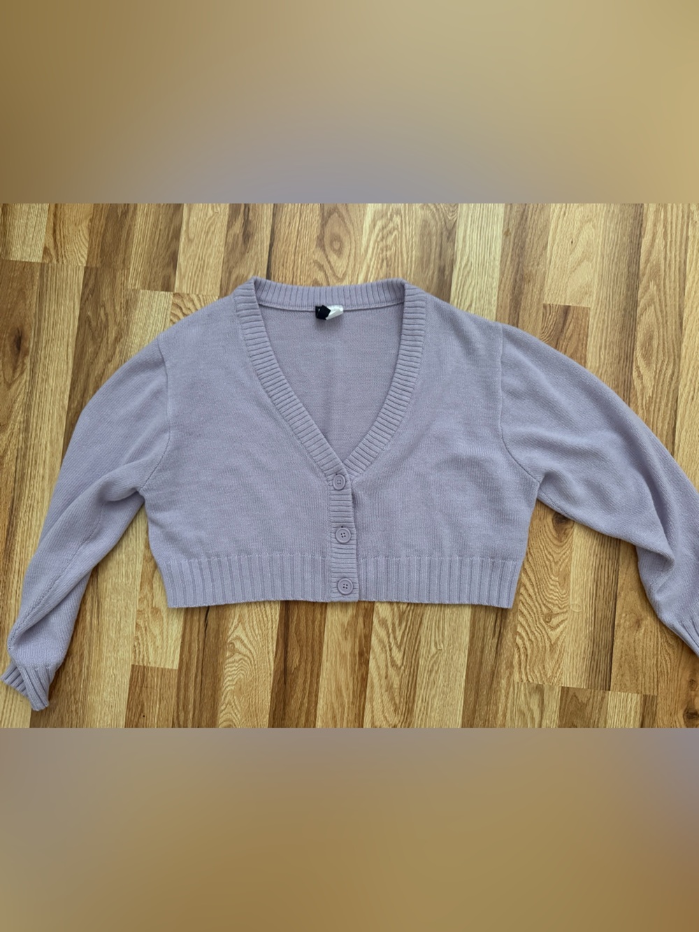 Cropped Lavender Button-Front V-Neck Sweater